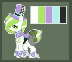 Size: 661x572 | Tagged: safe, artist:helemaranth, imported from derpibooru, oc, oc only, earth pony, pony, :p, clothes, earth pony oc, gray background, hat, hoof fluff, reference sheet, saddle, see-through, simple background, solo, tack, tongue out, top hat