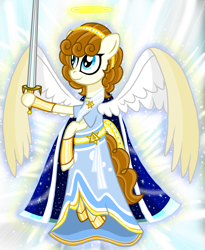Size: 900x1100 | Tagged: safe, artist:katya, edit, imported from derpibooru, pegasus, pony, angel, angelic wings, beautiful, clothes, robes, sword, weapon, wings