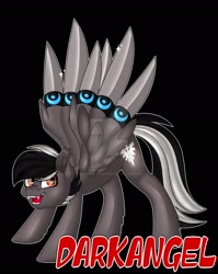 Size: 1920x2418 | Tagged: safe, artist:missbramblemele, artist:missmele-madness, imported from derpibooru, oc, oc only, oc:darkangel, pegasus, pony, blade feathers, blades, deviantart watermark, male, obtrusive watermark, solo, stallion, watermark