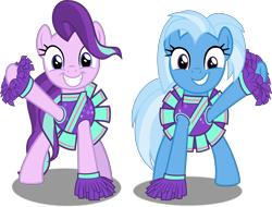 Size: 12076x9193 | Tagged: safe, alternate version, artist:thatusualguy06, derpibooru exclusive, imported from derpibooru, starlight glimmer, trixie, earth pony, pony, 2 4 6 greaaat, .svg available, absurd resolution, cheerleader, cheerleader outfit, clothes, cute, diatrixes, earth pony trixie, female, glimmerbetes, looking at you, mare, missing horn, recolor, request, show accurate, simple background, transparent background, vector