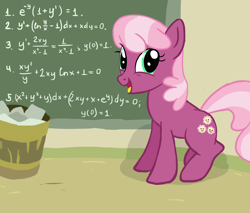 Size: 1680x1432 | Tagged: safe, artist:softlava, cheerilee, earth pony, pony, bribery, chalkboard, derp, female, mare, math, open mouth, smiling, solo