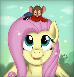 Size: 880x908 | Tagged: safe, artist:maxl654, fluttershy, anthro, mouse, pegasus, pony, an american tail, anthro with ponies, crossover, cute, don bluth, duo, duo male and female, female, fievel mousekewitz, male, mare, shyabetes