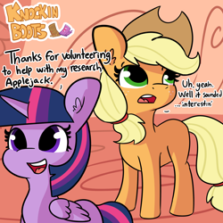 Size: 2048x2048 | Tagged: safe, artist:tjpones, imported from derpibooru, applejack, twilight sparkle, alicorn, earth pony, pony, comic:knockin boots, comic, explicit source, female, golden oaks library, lesbian, missing cutie mark, shipping, twijack, twilight sparkle (alicorn)