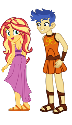 Size: 3000x5220 | Tagged: safe, artist:gmaplay, imported from derpibooru, flash sentry, sunset shimmer, equestria girls, ass, bunset shimmer, butt, female, flashimmer, hercules, male, megara, shipping, simple background, solo, straight, transparent background