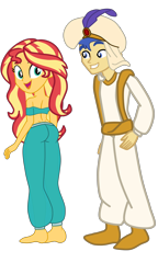 Size: 3000x5220 | Tagged: safe, artist:gmaplay, imported from derpibooru, flash sentry, sunset shimmer, equestria girls, aladdin, ass, bunset shimmer, butt, disney, disney princess, female, flashimmer, jasmine, male, prince ali, prince flali, shipping, simple background, solo, straight, transparent background