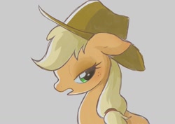 Size: 1457x1032 | Tagged: safe, artist:mochi_nation, imported from derpibooru, applejack, earth pony, pony, bust, female, gray background, mare, profile, simple background, solo