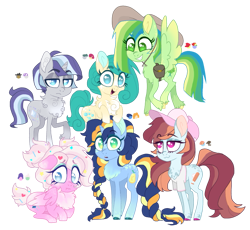 Size: 863x795 | Tagged: safe, artist:unoriginai, imported from derpibooru, bow hothoof, bright mac, cloudy quartz, cookie crumbles, gentle breeze, hondo flanks, igneous rock pie, night light, pear butter, posey shy, twilight velvet, windy whistles, oc, oc only, bag, braid, chest fluff, cute, hat, magical gay spawn, magical lesbian spawn, offspring, parent swap, parent swap au, parent:bow hothoof, parent:bright mac, parent:cloudy quartz, parent:cookie crumbles, parent:gentle breeze, parent:hondo flanks, parent:igneous rock pie, parent:night light, parent:pear butter, parent:posey shy, parent:twilight velvet, parent:windy whistles, parents:bowmac, parents:brightbow, parents:cookiebreeze, parents:igneousvelvet, parents:pearlight, parents:poseyquartz, parents:velvetrock, parents:windyflanks, saddle bag, simple background, transparent background