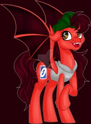 Size: 1920x2609 | Tagged: safe, artist:missbramblemele, artist:missmele-madness, imported from derpibooru, oc, oc only, oc:rosie reversal, bat pony, pony, backwards cutie mark, clothes, deviantart watermark, female, mare, obtrusive watermark, shirt, solo, watermark