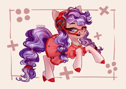 Size: 4093x2894 | Tagged: safe, artist:shore2020, imported from derpibooru, oc, oc only, oc:cinnabyte, earth pony, pony, clothes, dress, female, glasses, mare, pigtails, solo