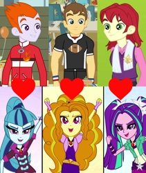 Size: 1590x1888 | Tagged: safe, edit, edited screencap, imported from derpibooru, screencap, adagio dazzle, aria blaze, heath burns, nolan north, sonata dusk, teddy t. touchdown, equestria girls, equestria girls (movie), rainbow rocks, crack shipping, cropped, female, heart, heathdusk, male, nolaria, shipping, shipping domino, straight, the dazzlings, touchdazzle