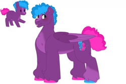 Size: 1280x854 | Tagged: safe, artist:itstechtock, imported from derpibooru, oc, oc only, oc:pop rocks, pegasus, pony, magical threesome spawn, offspring, parent:blueberry punch, parent:cotton sky, parent:sugar apple, simple background, solo, tongue out, two toned wings, white background, wings