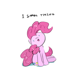 Size: 818x752 | Tagged: safe, artist:testostepone, imported from derpibooru, pinkie pie, earth pony, pony, my little pony: the movie, colored sketch, cute, diapinkes, female, one small thing, open mouth, simple, simple background, sitting, smiling, smol, solo, song reference, white background