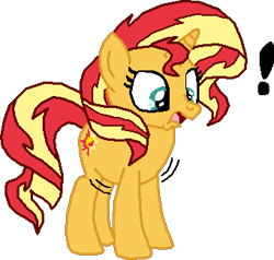 Size: 341x325 | Tagged: safe, artist:theinflater19, imported from derpibooru, sunset shimmer, pony, unicorn, equestria girls, belly, exclamation point, female, imminent inflation, inflation, mare, simple background, solo, stomach noise, this will end in balloons, transparent background