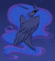 Size: 1080x1186 | Tagged: safe, artist:celes-969, artist:fruiitypieq, artist:shycookieq, artist:spirit-fire360, imported from derpibooru, princess luna, alicorn, pony, collaboration, praise the moon, solo, wings, wings down