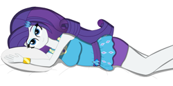 Size: 3000x1500 | Tagged: safe, artist:happyb0y95, artist:malleymall, imported from derpibooru, rarity, equestria girls, bed, blue eyes, bracelet, clothes, cute, eyelashes, eyeshadow, female, hair, jewelry, looking at you, makeup, pillow, purple hair, raribetes, rarity peplum dress, simple background, skirt, smiling, solo, white background