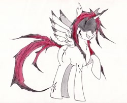 Size: 2949x2377 | Tagged: safe, artist:artep89, imported from derpibooru, oc, oc only, alicorn, pony, alicorn oc, horn, raised hoof, simple background, solo, traditional art, white background, wings