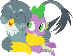 Size: 3571x2754 | Tagged: safe, artist:porygon2z, imported from derpibooru, gabby, spike, dragon, griffon, cute, female, hug, male, simple background, spikelove, transparent background, vector