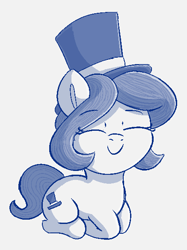 Size: 437x585 | Tagged: safe, artist:heretichesh, imported from derpibooru, oc, oc only, oc:hattsy, earth pony, pony, comfy, female, filly, happy, hat, sitting, smol, solo, top hat