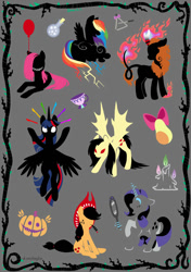 Size: 704x1000 | Tagged: safe, artist:dany-the-hell-fox, imported from derpibooru, apple bloom, applejack, autumn blaze, derpy hooves, fluttershy, octavia melody, pinkie pie, rainbow dash, rarity, scootaloo, starlight glimmer, sweetie belle, twilight sparkle, alicorn, bat pony, earth pony, kirin, pegasus, pony, unicorn, balloon, bat ponified, candle, cloud, cup, cutie mark crusaders, flutterbat, food, halloween, holiday, jack-o-lantern, lightning, main six, mane six, mirror, musical instrument, pear, pinkamena diane pie, potion, pumpkin, race swap, silhouette, teacup, triangle, twilight sparkle (alicorn)