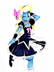 Size: 2192x2922 | Tagged: safe, artist:liaaqila, imported from derpibooru, oc, oc only, oc:azure/sapphire, equestria girls, alice, clothes, cosplay, costume, crossdressing, equestria girls-ified, looking at you, male, one eye closed, smiling, solo, traditional art, wink, yu-gi-oh!, yu-gi-oh! gx