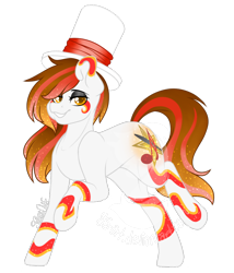 Size: 820x960 | Tagged: safe, artist:silentwolf-oficial, imported from derpibooru, oc, oc only, earth pony, pony, bedroom eyes, earth pony oc, ethereal mane, grin, hat, makeup, raised hoof, simple background, smiling, solo, starry mane, tattoo, top hat, transparent background