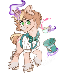 Size: 600x750 | Tagged: safe, artist:silentwolf-oficial, imported from derpibooru, oc, oc only, pony, unicorn, cup, glowing horn, hat, hoof fluff, horn, magic, signature, simple background, solo, teacup, telekinesis, top hat, transparent background, unicorn oc, watermark