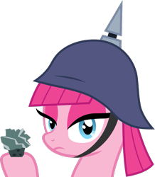 Size: 689x789 | Tagged: safe, artist:nano23823, imported from derpibooru, pinkie pie, earth pony, pony, .svg available, accessory swap, female, helmet, hoof hold, mare, pickelhaube, pinkamena diane pie, simple background, svg, transparent background, vector