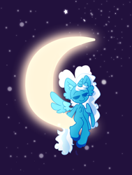 Size: 1210x1600 | Tagged: safe, artist:coffeeqcats, imported from derpibooru, oc, oc only, oc:fleurbelle, alicorn, pony, adorabelle, alicorn oc, bow, chest fluff, chibi, cute, ear fluff, female, hair bow, horn, mare, night, on the moon, sitting, solo, stars, tangible heavenly object, wings