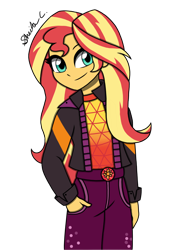 Size: 1276x1858 | Tagged: safe, artist:iamsheila, imported from derpibooru, sunset shimmer, human, equestria girls, equestria girls series, festival looks, sunset's backstage pass!, spoiler:eqg series (season 2), festival, geode of empathy, halfbody, magical geodes, music festival outfit, requested art, simple background, solo, starswirl music festival, sunset, transparent background