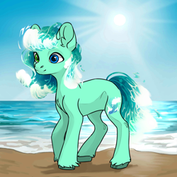 Size: 1024x1024 | Tagged: safe, imported from derpibooru, oc, ocean pony, original species, aqua wave, avatar maker factory, beach, female, heterochromia, mare