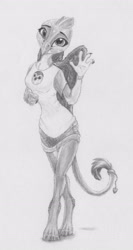 Size: 1929x3639 | Tagged: safe, artist:joestick, imported from derpibooru, gabby, anthro, digitigrade anthro, griffon, bracelet, clothes, female, hooty, jewelry, looking at you, ring, shirt, shorts, solo, tail, tail ring, the owl house, traditional art, waving