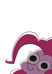 Size: 2480x3508 | Tagged: safe, artist:underpable, imported from derpibooru, pinkie pie, earth pony, pony, looking at you, meme, scary at you, simple background, solo, special eyes, staring into your soul, white background