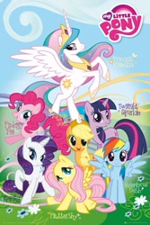 Size: 683x1024 | Tagged: safe, imported from derpibooru, applejack, fluttershy, pinkie pie, princess celestia, rainbow dash, rarity, twilight sparkle, pony, mane six, official, original, photo, poster, stock vector