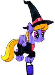 Size: 2280x3110 | Tagged: safe, artist:topsangtheman, imported from derpibooru, cloud kicker, pegasus, pony, clothes, costume, flying, halloween, holiday, simple background, solo, traditional art, transparent background, trick or treat, witch