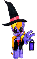 Size: 1968x3154 | Tagged: safe, artist:topsangtheman, imported from derpibooru, cloud kicker, pegasus, pony, clothes, costume, halloween, holiday, looking at you, simple background, solo, staring into your soul, traditional art, transparent background, trick or treat, witch