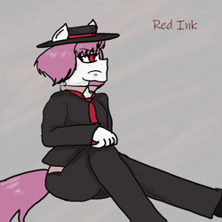 Size: 940x940 | Tagged: safe, artist:inkheart, imported from derpibooru, oc, oc only, oc:red ink, anthro, anthro oc, clothes, hat, mobster, necktie, suit