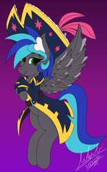 Size: 2500x4000 | Tagged: safe, artist:draconightmarenight, artist:proyects_s, imported from derpibooru, oc, oc:summer breeze, oc:summer breeze (pegasus), pegasus, pony, clothes, colored, cosplay, costume, flat colors, halloween, halloween costume, hat, holiday, pirate, pirate hat, pirate twilight, solo