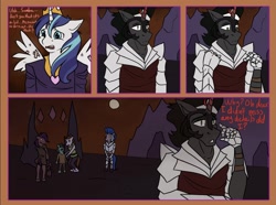 Size: 1855x1382 | Tagged: safe, artist:sombershadows, imported from derpibooru, king sombra, shining armor, anthro, clothes, comic, costume, halloween, holiday, jewelry, male, nightmare night, reformed, reformed sombra, regalia, too soon