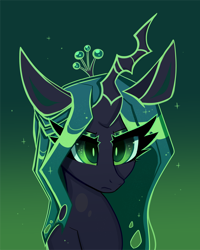 Size: 3006x3758 | Tagged: safe, artist:confetticakez, imported from derpibooru, queen chrysalis, changeling, changeling queen, bust, crown, female, gradient background, jewelry, portrait, regalia, simple background, solo