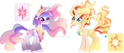 Size: 1280x554 | Tagged: safe, artist:berry-siren, imported from derpibooru, sunset shimmer, twilight sparkle, alicorn, pony, alicornified, race swap, shimmercorn, simple background, transparent background, twilight sparkle (alicorn), ultimate twilight