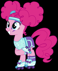 Size: 735x895 | Tagged: safe, artist:twilyisbestpone, derpibooru exclusive, edit, edited screencap, imported from derpibooru, screencap, pinkie pie, earth pony, pony, scare master, background removed, black background, clothes, costume, cropped, cute, diapinkes, female, headband, mare, nightmare night, nightmare night costume, pinkie puffs, raised hoof, roller skates, simple background, smiling, solo