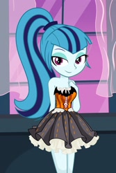 Size: 1280x1920 | Tagged: safe, artist:daarkenn, imported from derpibooru, sonata dusk, equestria girls, adorasexy, bare shoulders, bedroom eyes, breasts, cleavage, clothes, cute, dress, looking at you, sexy, sleeveless, solo, sonatabetes, strapless