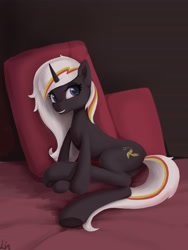 Size: 3543x4724 | Tagged: safe, artist:lin feng, imported from derpibooru, oc, oc only, oc:velvet remedy, pony, unicorn, fallout equestria, fanfic, fanfic art, female, grin, hooves, horn, mare, smiling, solo, underhoof