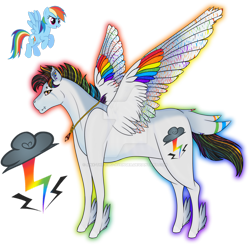 Size: 1920x1885 | Tagged: safe, artist:anx-the-emo-avenger, imported from derpibooru, rainbow dash, pegasus, pony, colored wings, deviantart watermark, feathered fetlocks, female, jewelry, mare, multicolored wings, necklace, obtrusive watermark, outline, quarter horse, rainbow wings, redesign, simple background, solo, transparent background, watermark, wings