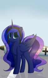Size: 791x1280 | Tagged: safe, artist:kebchach, imported from derpibooru, princess luna, alicorn, pony, aviator hat, female, hat, mare, plane, solo
