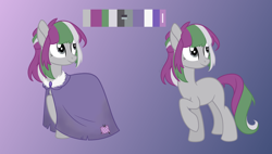 Size: 3000x1700 | Tagged: safe, artist:katelynleeann42, imported from derpibooru, oc, oc only, oc:concordia, earth pony, pony, cloak, clothes, female, mare, reference sheet, solo