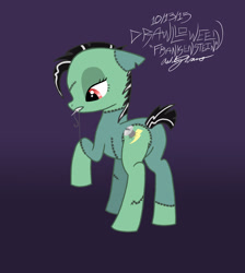 Size: 1839x2055 | Tagged: safe, artist:smooth-criminal-13, imported from derpibooru, monster pony, pony, floppy ears, frankenpony, frankenstein's monster, gradient background, ponified, sewing, sewing needle, solo, thread