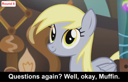 Size: 1920x1233 | Tagged: safe, imported from derpibooru, derpy hooves, pegasus, pony, comic:celestia's servant interview, season 5, slice of life (episode), caption, cs captions, female, mare, smiling, smiling at you, solo