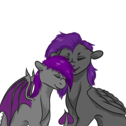 Size: 1000x1000 | Tagged: safe, artist:lebalisa, imported from derpibooru, oc, oc:fritzy, oc:nightlight horizon, dracony, dragon, hybrid, pegasus, pony, commission, female, nuzzling, siblings, simple background, sisters, transparent background, ych result