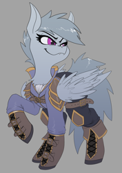 Size: 2480x3508 | Tagged: safe, artist:underpable, imported from derpibooru, oc, oc only, pegasus, pony, clothes, raised hoof, simple background, smiling, smirk, solo